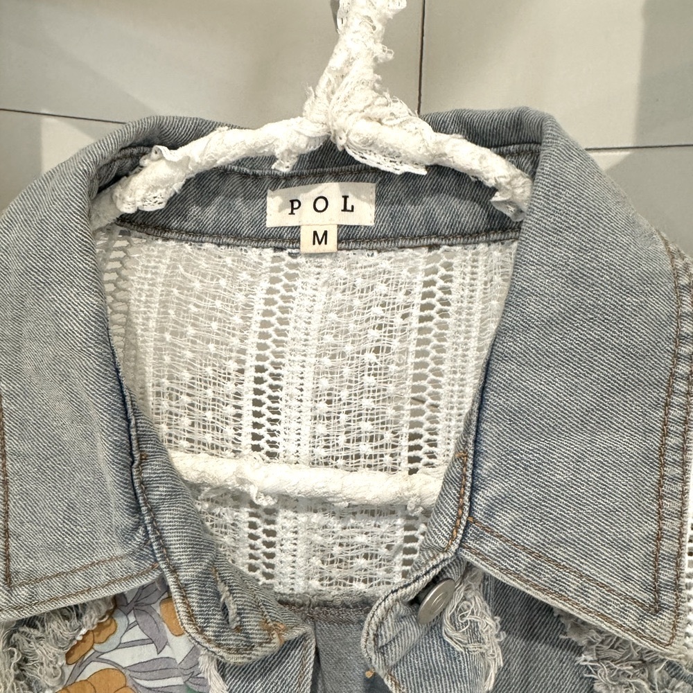 POL patchwork Lace blue Jean jacket. NWT - Picture 7 of 15